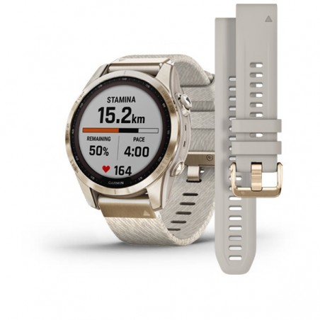 MONTRE Fenix 7S Sapphire Solar Edition GARMIN
Titane avec revêtement Light Gold et bracelet nylon beige crème