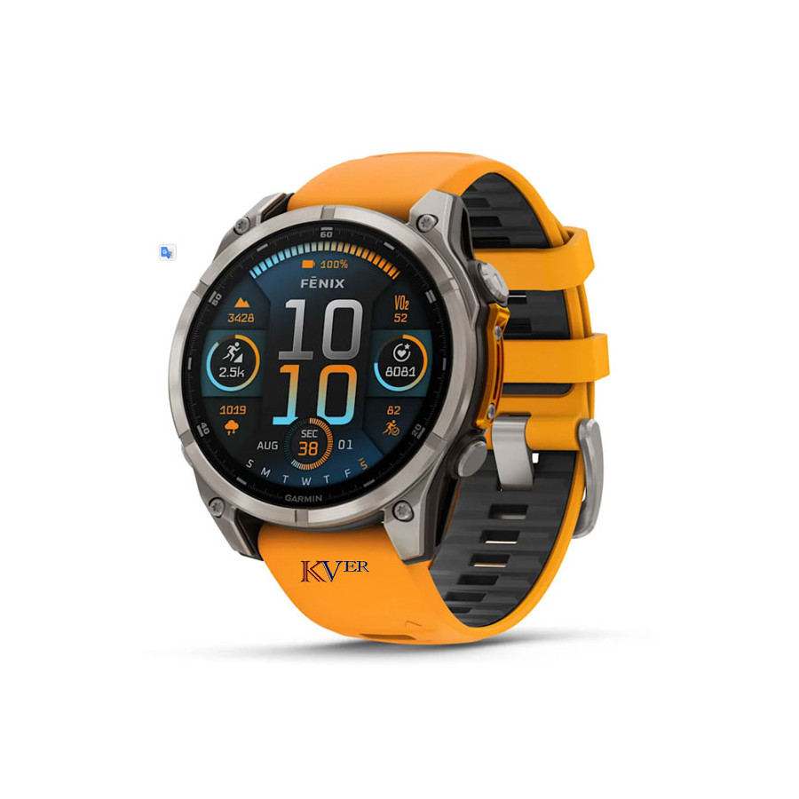 Fēnix® 8 – 51 mm, AMOLED GARMIN  Sapphire, Titanium avec bracelet en silicone orange/graphite KVER Maroc