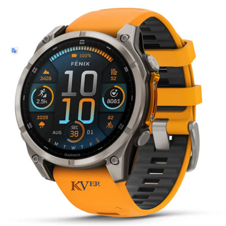 Fēnix® 8 – 51 mm, AMOLED GARMIN  Sapphire, Titanium avec bracelet en silicone orange/graphite KVER Maroc