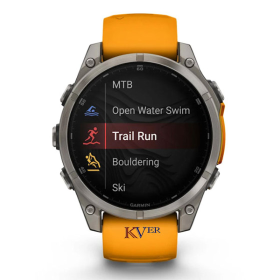 Fēnix® 8 – 51 mm, AMOLED GARMIN  Sapphire, Titanium avec bracelet en silicone orange/graphite KVER Maroc 6