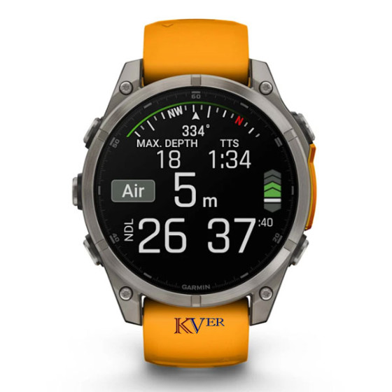 Fēnix® 8 – 51 mm, AMOLED GARMIN  Sapphire, Titanium avec bracelet en silicone orange/graphite KVER Maroc 7
