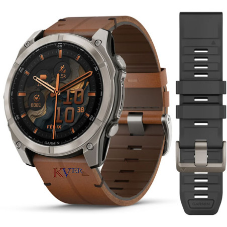 Fēnix® 8 – 51 mm, AMOLED GARMIN Sapphire, Titanium avec bracelet en cuir marron KVER
