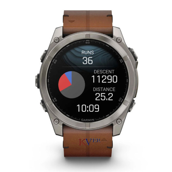 Fēnix® 8 – 51 mm, AMOLED GARMIN Sapphire, Titanium avec bracelet en cuir marron KVER 9