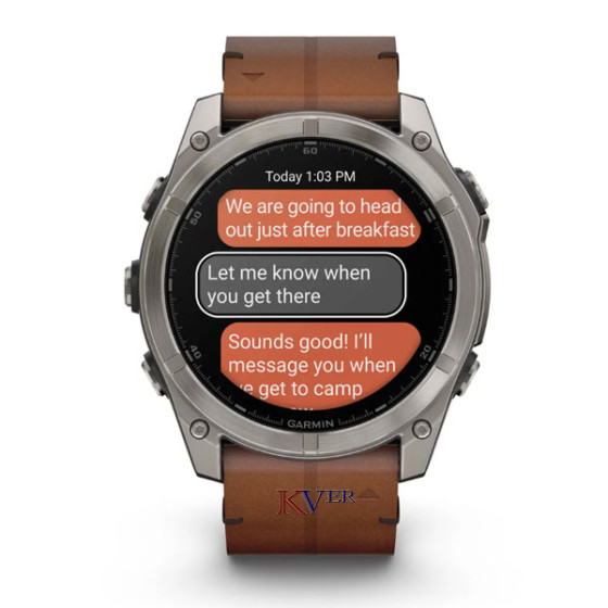 Fēnix® 8 – 51 mm, AMOLED GARMIN Sapphire, Titanium avec bracelet en cuir marron KVER 11