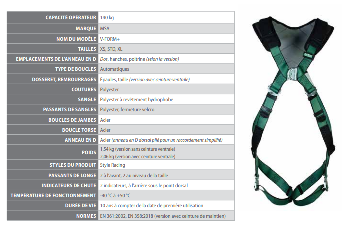Fiche technique Harnais V-FORM+ MSA