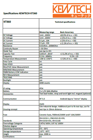 Description technique KT360 KEWTECH